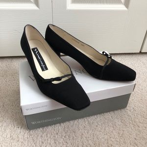 Nina comfort leather sole bow detail black pumps